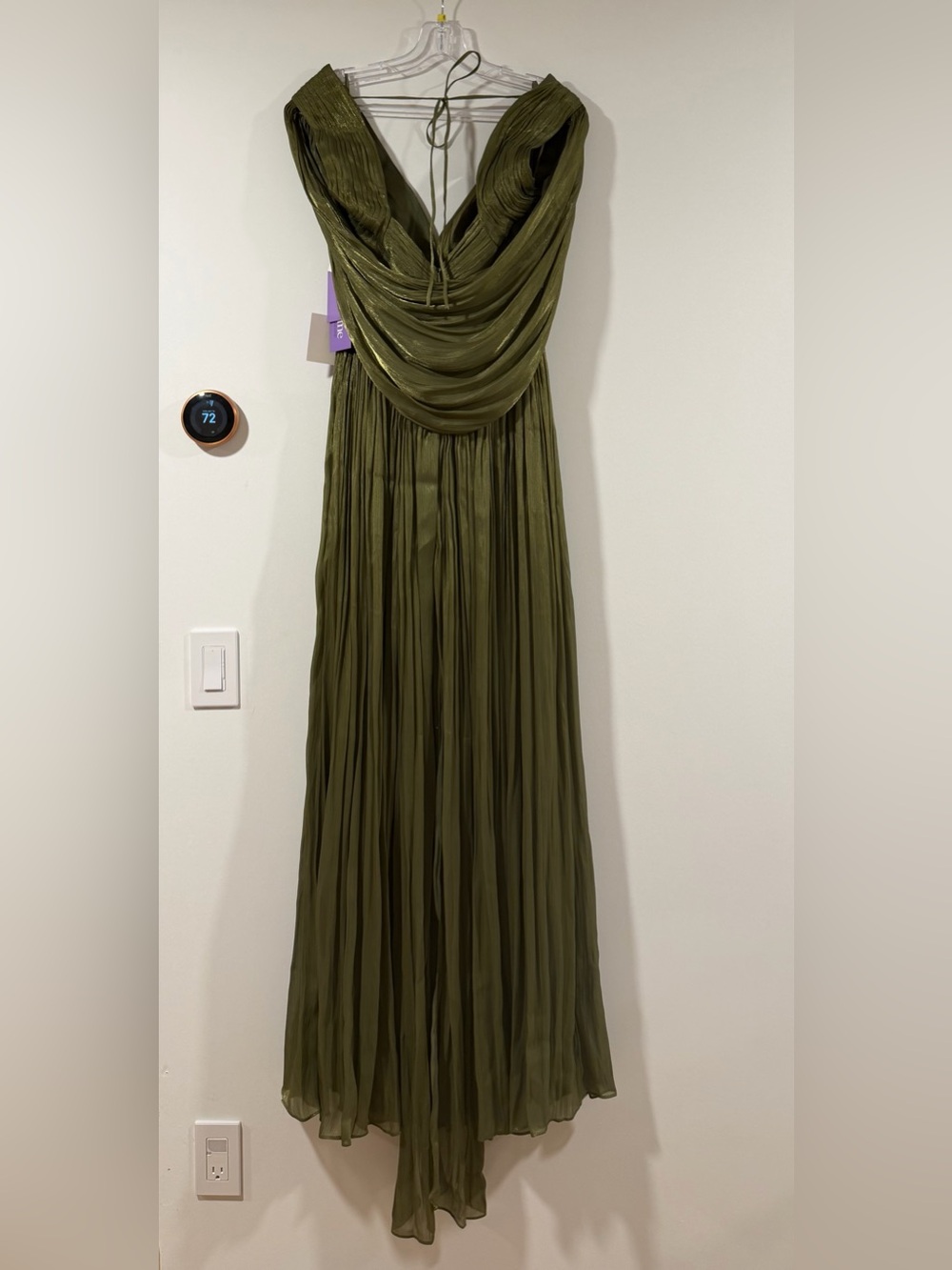 Cinderella Olive Draped Pleated Maxi Dress